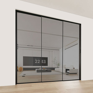 德国kfe极窄三联动厨房推拉门阳台吊轨灰玻茶玻钢化玻璃门定制