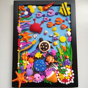 相框画浮雕立体超轻粘土海底世界成品定制24色超轻黏土橡皮泥定制