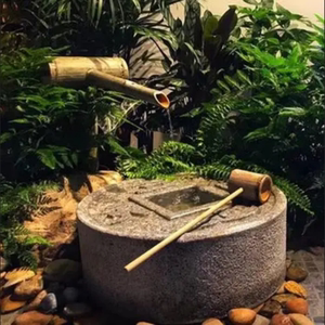 石雕日式流水石钵循环水造景铜钱喷泉庭院户外景观喷水石头摆件