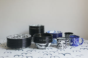 朴房 出口芬兰珐琅系列 大理石纹理搪瓷沙拉碗水杯咖啡杯平盘勺子
