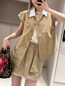 欧洲站24夏季新设计师款复古甜酷假两件条纹拼接衬衫+短裙套装女