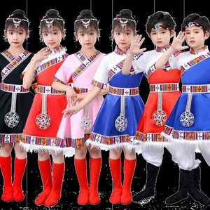 儿童藏族演出服装男女童少数民族幼儿园六一新款蒙古族舞蹈表演服