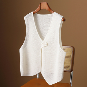TGZ设计感亚麻针织V领马甲女夏季新款欧货高端洋气短款无袖小外套