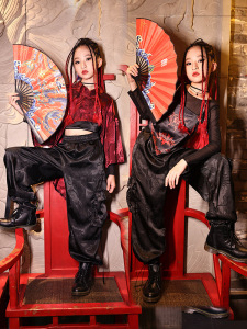 国潮女童模特t台走秀演出服儿童时装童模中国风爵士舞套装民国风