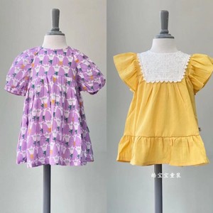 现货韩版云朵儿童装23夏款女童复古田园风紫色黄色可爱连衣裙3200