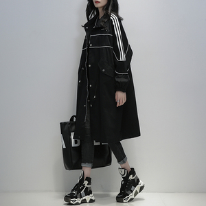 2024春装新款韩版黑色立领外套时尚休闲气质宽松显瘦中长款风衣女