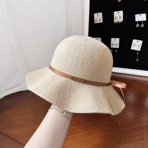 新款针织帽子女夏天薄款防晒渔夫帽宽檐可折叠透气遮阳帽出游盆帽