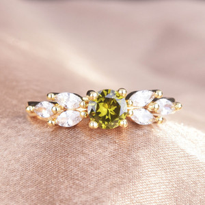 Young小香风ins欧美橄榄绿锆石戒指时尚镶钻结婚指环彩宝开口戒指