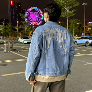 美式嘻哈revenge rap牛仔夹克外套男女高街百搭fog潮流翻领水洗