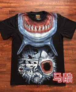 泰国进口潮牌T恤  鲨鱼 3D印花短袖男装 夜光体恤大码宽松休闲