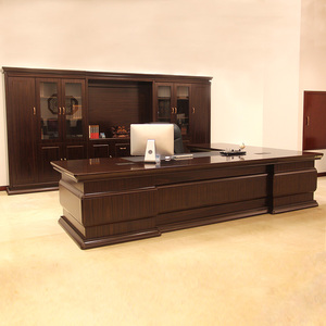 高档实木皮家具3.2米实木皮油漆老板桌3.8米大班桌豪华总裁办公桌