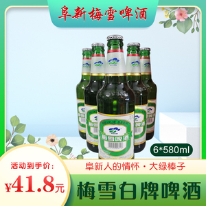 阜新梅雪白牌啤酒12度大绿棒子烈性6瓶580ml整箱阜新人的情怀