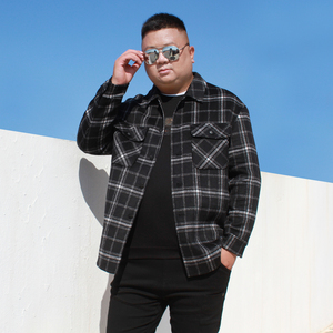 胖人秋冬季加肥加大双面呢毛呢夹克男士胖子肥佬毛呢衬衣男装外套