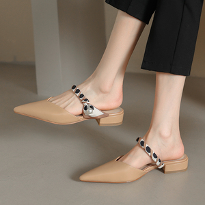 面尖头凉单鞋细跟中低跟包头半拖鞋女夏外穿小矮跟穆勒鞋1人付款67