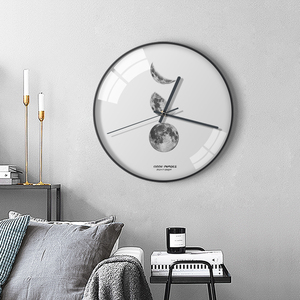 现代简约卧室客厅餐厅静音钟表北欧极简挂钟艺术月亮个性时尚时钟