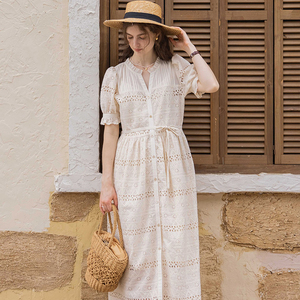 YAMAIS 雅麦斯复古刺绣镂空裙子法式米白高级感小众设计连衣裙