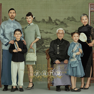 展会新款影楼亲子主题服装一家六口全家福拍照中国风唐装古装套装