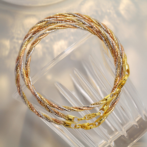 三世情意大利超闪s925纯银手镯镀玫瑰金黄金女简约三色金多股手链