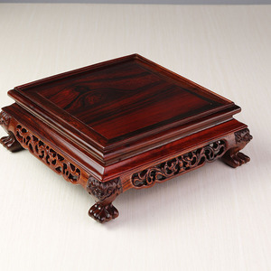 酸枝天然紫砂壶正方形花盆摆件实木底座浮雕明清石头红木木座板材