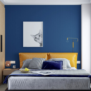 地中海深蓝色海洋风无缝壁布高档素色纱线条纹墙布客厅电视背景墙