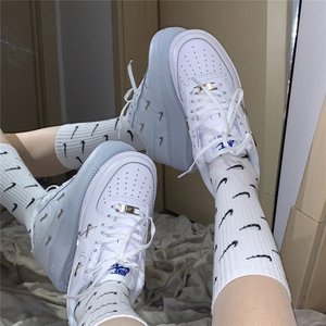nike耐克女鞋空军一号四钩白蓝泫雅air force1纯白板鞋男ct1990