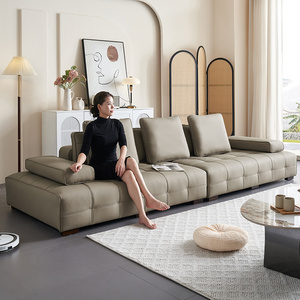 劳伦斯头层牛皮直排沙发意式轻奢风别墅客厅真皮沙发组合大师设计