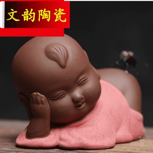 如合 创意彩陶一腚蝇小孩苍蝇陶瓷 一定赢茶宠茶玩摆件有趣个