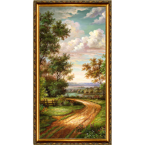 欧美式风景山水纯手工绘油画家居客厅玄关走廊装饰壁挂画竖dq