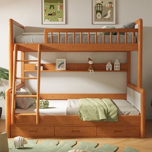 北欧全实木床樱桃木上下铺高低大人儿童床小户型简约双层子母床