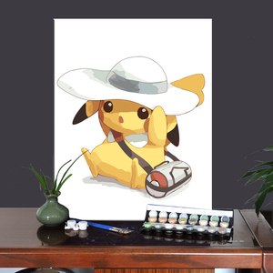 数字油画diy手工填色减压油彩画皮卡丘卡通动漫儿童房装饰画丙烯