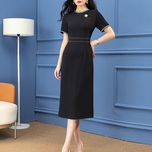 首尚格释黑色连衣裙2023年新款夏季短袖时尚气质修身显瘦包臀裙子