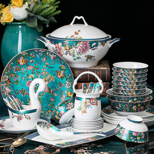 BARONDY景德镇陶瓷餐具套装高级感珐琅彩碗碟送礼家用中式白瓷碗
