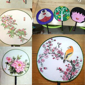 空白团扇diy材料包古典绘画刺绣圆扇扇子古风画画手绘手工中国风