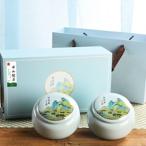 崂山绿茶2021新春茶叶新品陶瓷双罐礼盒装豆香足特级青岛特产送礼