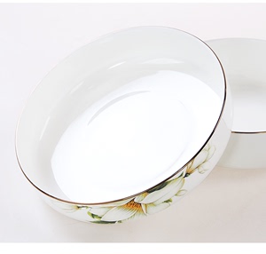 家用大容量深盘子骨瓷窝盘直口加高汤盘单个陶瓷菜盘饭盘沙拉盘碟