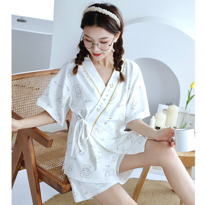 和服睡衣女夏季纯棉短袖玉桂狗卡通可爱薄款日系绳日本居服家套装