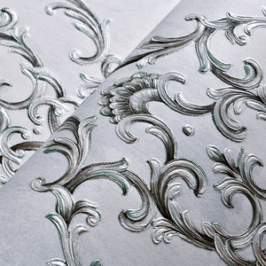 浅灰色3d欧式浮雕自粘墙纸 卧室客厅背景墙 时尚奢华墨绿色壁纸