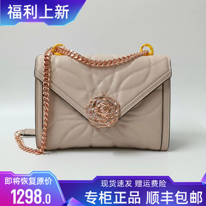 正品代购mk女包whitney山茶花羊皮链条包单肩斜挎翻盖信封小方包