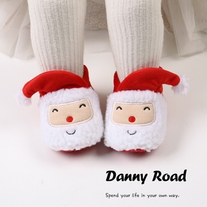 冬季宝宝鞋棉鞋圣诞节圣诞老人婴儿鞋保暖软底0-1岁可爱毛毛鞋