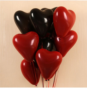 12寸双层爱心形石榴红宝石枣色乳胶气球黑色汽球生日求婚表白装饰
