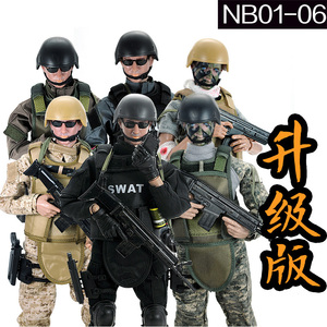 警察士兵军事套装玩偶兵人玩具1/6模型带配件衣服武器男孩礼物
