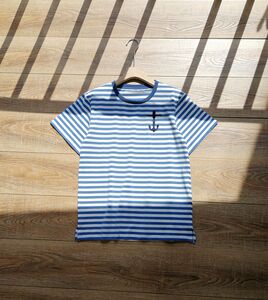很治愈的海军蓝 清新气质 圆领纯棉小直筒开叉条纹短袖t恤女新夏