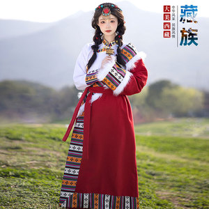 藏族服装女西藏写真旅拍闺蜜拍照藏式舞蹈衣服甘南旅游藏袍演出服