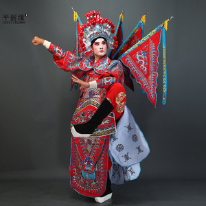 戏曲大靠京剧武生武将靠旗厚绉戏服花将军小生老生戏装勾金男大靠