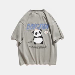 DOPE FISH夏季潮牌可爱熊猫印花短袖T恤男百搭情侣半袖纯棉打底衫