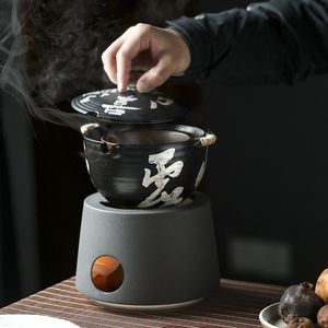 鎏银煮茶器茶壶土陶罐陶瓷内胆过滤带把侧把黑茶普洱火炉酒精中式