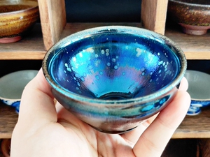 福建建阳水吉建盏陈建国曜变七彩油滴茶盏黑瓷茶杯茶具一物一拍