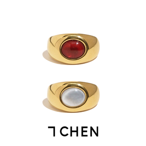 7CHEN 欧美红宝石开口戒指简约百搭轻奢气质高级饰品食指戒指环女