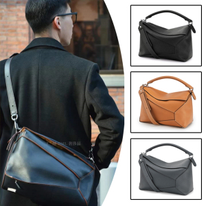 罗loe意威we男士puzzle几何包拼接牛皮男包单肩斜挎包手提邮差包