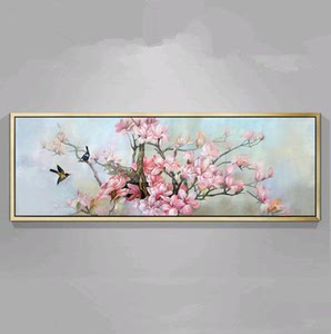 纯手绘油画 现代中式客厅沙发背景装饰画 卧室挂画壁画 木兰花